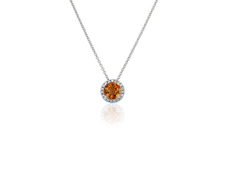 14k white gold pendant with a halo of citrine and diamonds (7mm)