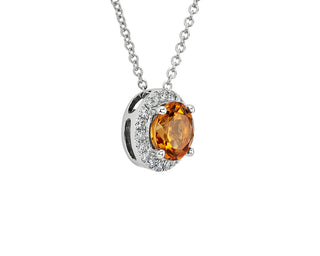 14k white gold pendant with a halo of citrine and diamonds (7mm)