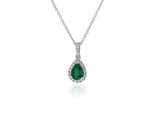 14k White Gold Pear Emerald Diamond Halo Pendant (7x5mm)