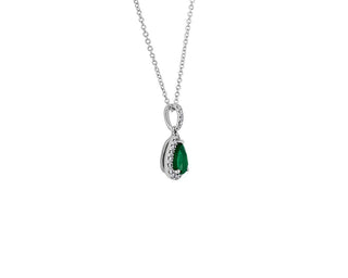 14k White Gold Pear Emerald Diamond Halo Pendant (7x5mm)