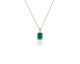 14k Yellow Gold Emerald and Diamond Halo Drop Pendant