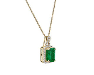 14k Yellow Gold Emerald and Diamond Halo Drop Pendant