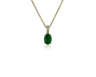 Diamond and Emerald Oval Pendant Set in 14k Yellow Gold