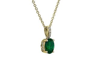 Diamond and Emerald Oval Pendant Set in 14k Yellow Gold