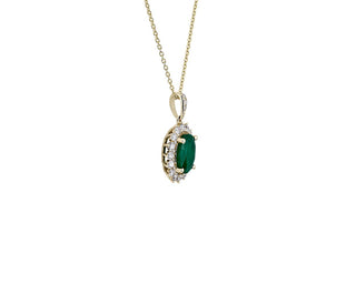 Oval Pendant with Sunburst Halo of Diamonds and Emeralds in 14k Yellow Gold (9x7mm)