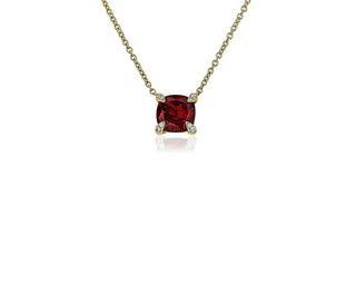 14k yellow gold cushion-cut garnet and diamond accent pendant (7mm)