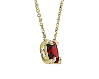 14k yellow gold cushion-cut garnet and diamond accent pendant (7mm)