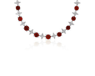 18k White Gold Graduated Eternity Necklace with Ruby and Diamonds (2.4mm)