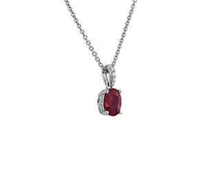 14k White Gold Oval Ruby and Diamond Pendant