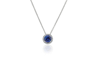 14k White Gold Pendant with Tanzanite and Diamond Halo (7mm)