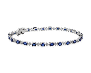 Oval Sapphire And Round Diamond Bracelet In 14k White Gold