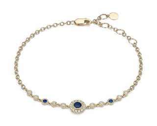 14k Yellow Gold Sapphire and Diamond Vintage-Inspired Bracelet (3.5mm)