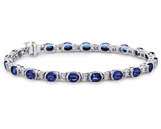 Oval Sapphire And Diamond Semi-Bezel-Set Bracelet In 18k White Gold (5x4mm)