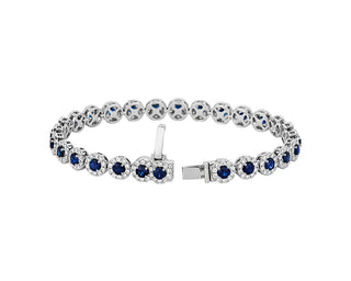 Sapphire And Diamond Halo Bracelet In 14k White Gold