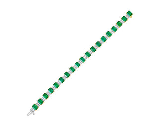 Extraordinary Collection: Emerald And Diamond Baguette Bracelet In 18k Yellow Gold