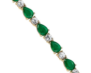 Emerald And White Sapphire Bracelet In 14k Yellow Gold