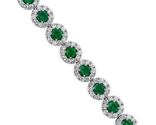 Emerald And Diamond Halo Bracelet In 14k White Gold