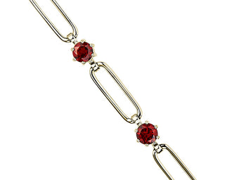 Round Garnet Paperclip Bracelet In 14k Yellow Gold