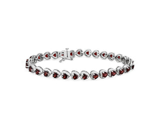 Garnet Heart Bracelet In Sterling Silver