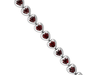 Garnet Heart Bracelet In Sterling Silver