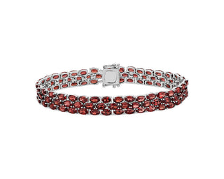 Trio Oval Garnet Bracelet In Sterling Silver (5x3mm)