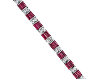 Ruby Baguette And Diamond Bracelet In 14k White Gold