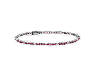 Alternating Ruby And Diamond Bracelet In 14k White Gold