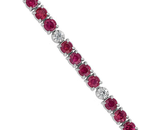 Alternating Ruby And Diamond Bracelet In 14k White Gold