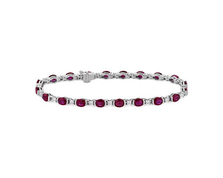 Oval Ruby And Diamond Semi-Bezel-Set Bracelet In 18k White Gold (5x4mm)