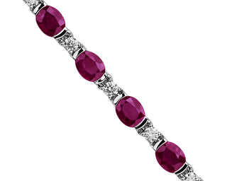 Oval Ruby And Diamond Semi-Bezel-Set Bracelet In 18k White Gold (5x4mm)