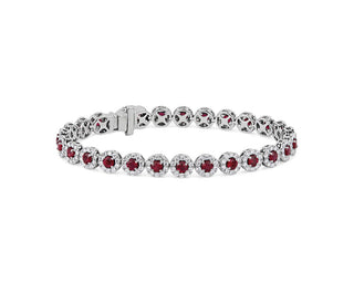 Ruby And Diamond Halo Bracelet In 14k White Gold