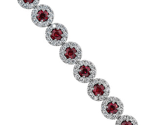 Ruby And Diamond Halo Bracelet In 14k White Gold