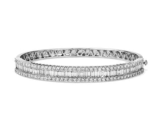 Round And Baguette Diamond Bangle In 14k White Gold (4 1/2 Ct. Tw.)