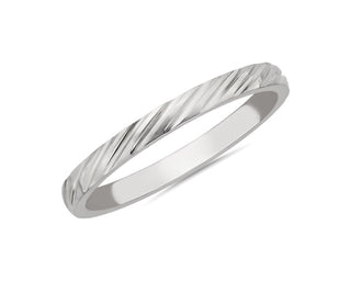 Stackable Ring with Angled Stripes in 14k White Gold (2mm)