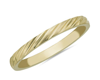 Stackable Ring with Angled Stripes in 14k Yellow Gold (2mm)