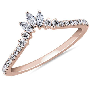 14k rose gold ring with a curved marquise accent and a pavé diamond (1/4 carat total weight)