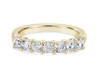 14k yellow gold seven-stone cushion-shaped lab-grown diamond ring (1 carat total weight)