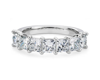 A platinum two-carat princess-shaped diamond ring with seven stones.