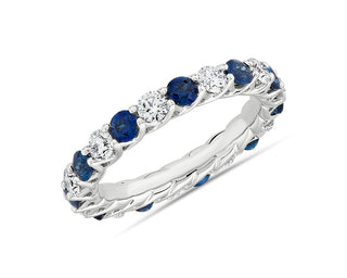 14k White Gold Tessere Alternating Sapphire and Diamond Eternity Ring (2.8mm)