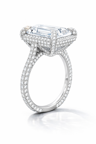 The Neptunes Signature Emerald Cut Halo Engagement Ring