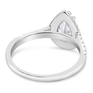 2.5 Ct. Flawless Simulated Diamond Pear Halo Engagement Ring in 14K Plated White Gold