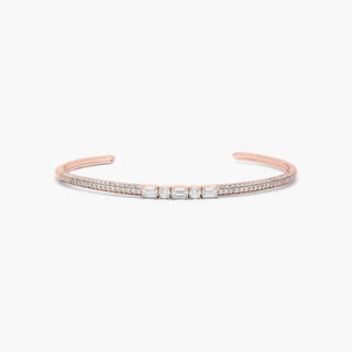 14K Rose Gold Alternating Round And Emerald Cuff Bracelet