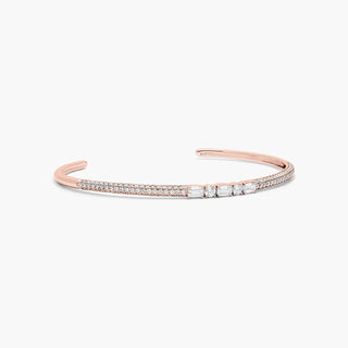 14K Rose Gold Alternating Round And Emerald Cuff Bracelet