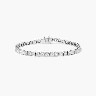 14K White Gold Bezel Asscher Cut Lab-Created Diamond Tennis Bracelet