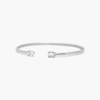 14K White Gold Pear And Emerald Cut Diamond Cuff Bracelet