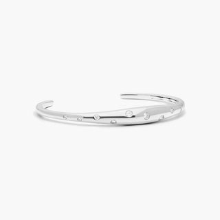 14K White Gold  Scattered Diamond Cuff Bracelet