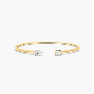 14K Yellow Gold Pear And Emerald Cut Lab-Created Diamond Cuff Bracelet