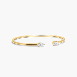 14K Yellow Gold Pear And Emerald Cut Lab-Created Diamond Cuff Bracelet