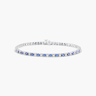 14K White Gold Alternating Sapphire And Diamond Tennis Bracelet