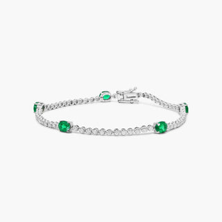 14K White Gold Emerald Station Diamond Tennis Bracelet